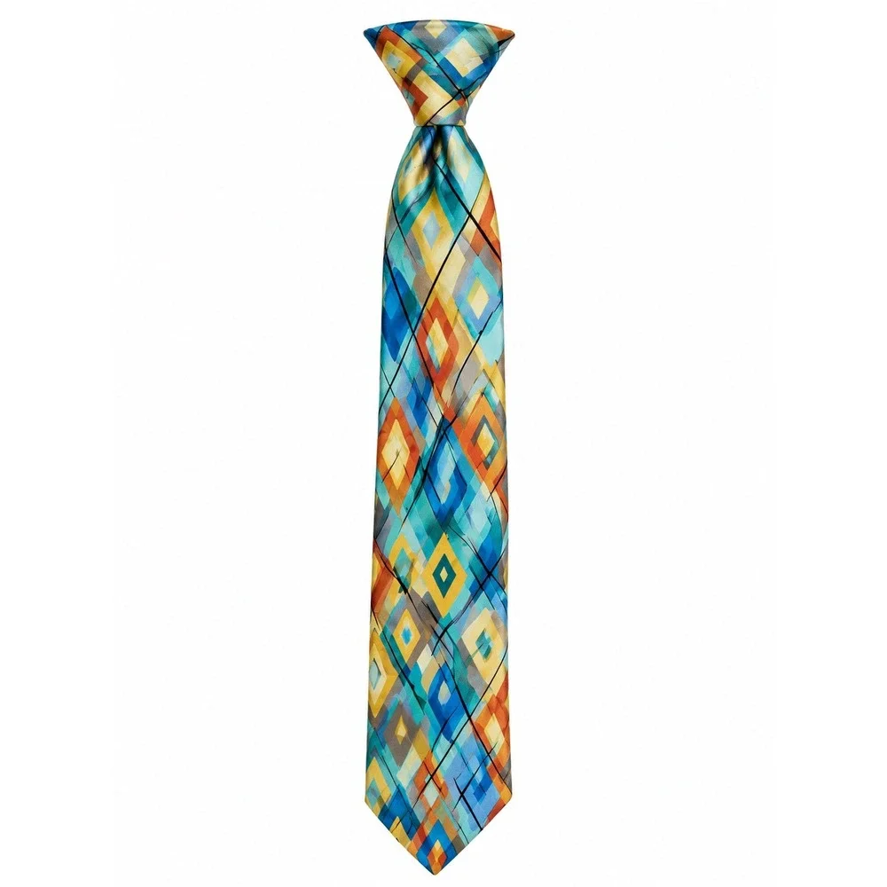 J Garcia Carousel Silk‎ Tie Mens Blue Orange Geometric Abstract Art 62 Inch Long